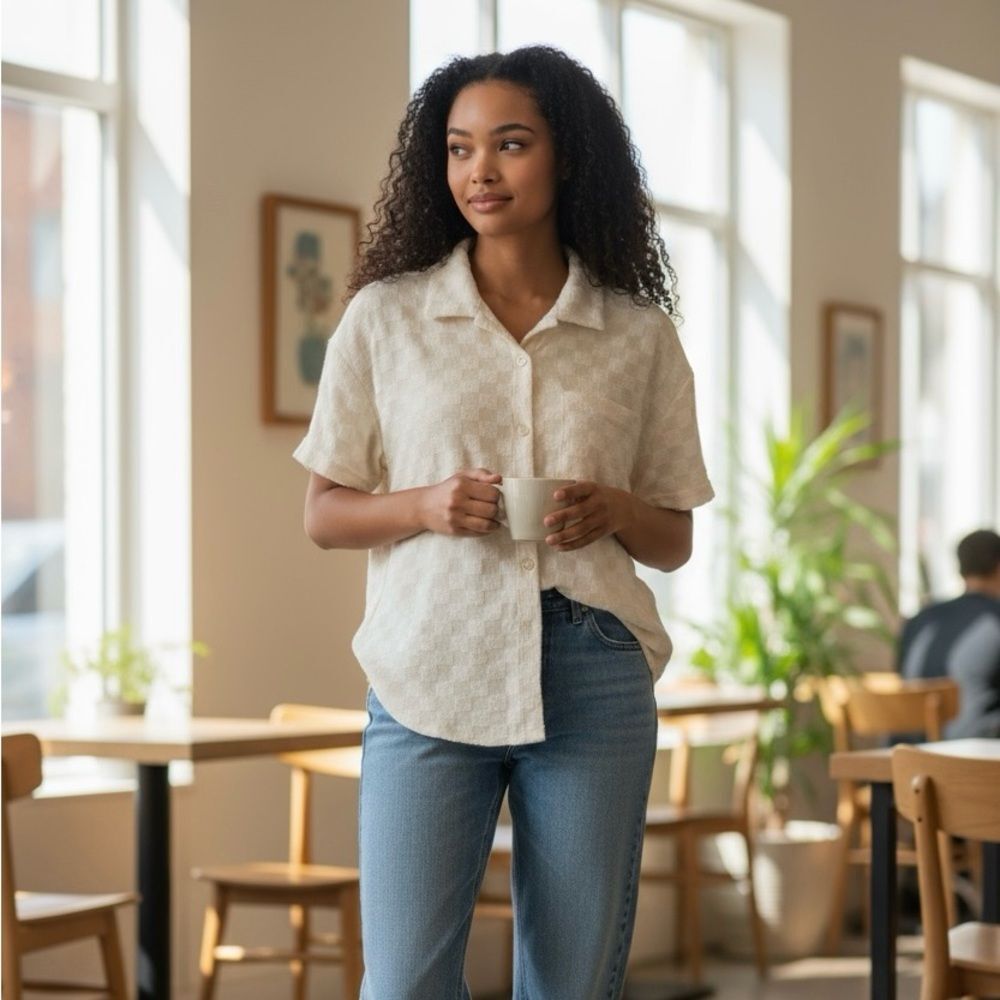 Elegant Cream Button-Up Women's Top